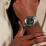 Hugo Boss Troper Chronograph Automatic Black Dial Silver Steel Strap Watch for Men - 1514202