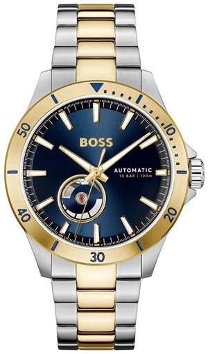 Hugo Boss Troper Chronograph Automatic Blue Dial Two Tone Steel Strap Watch for Men - 1514201