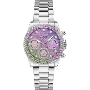 Guess Sol Chronograph Crystals Multicolor Dial Silver Steel Strap Watch For Women - GW0483L1