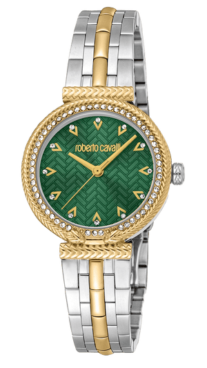 Just Cavalli Chiarezza Snake Core Green Dial Two Tone Steel Strap Watch for Women - RC5L078M0065