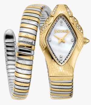 Just Cavalli Ferocious Mother of Pearl White Dial Two Tone Steel Strap Watch for Women - JC1L306M0065
