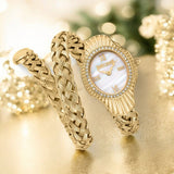 Just Cavalli Twined Mother of Pearl Dial Gold Steel Strap Watch for Women - JC1L305M0025