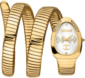 Just Cavalli Vezzoso White Dial Gold Steel Strap Watch for Women - JC1L230M0035