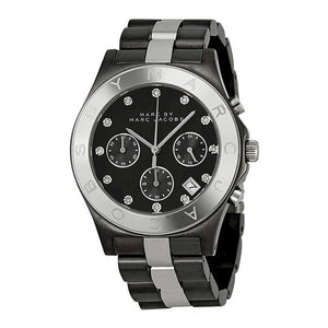 Marc Jacobs Blade Chronograph Black Dial Two Tone Steel Strap Watch for Women - MBM3179