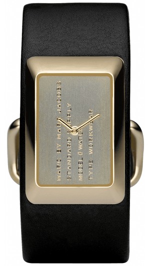Marc Jacobs Champagne Dial Black Leather Strap Watch for Women - MBM2047