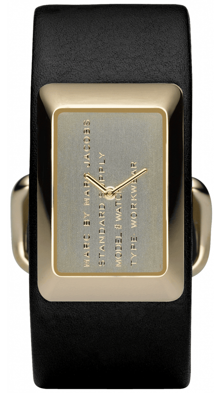Marc Jacobs Champagne Dial Black Leather Strap Watch for Women - MBM2047