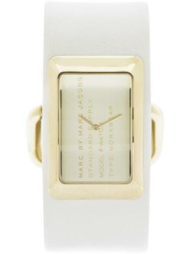 Marc Jacobs Champagne Dial White Leather Strap Watch for Women - MBM2043