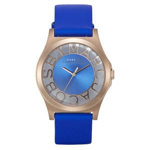 Marc Jacobs Henry Skeleton Blue Dial Blue Leather Strap Watch for Women - MBM1244