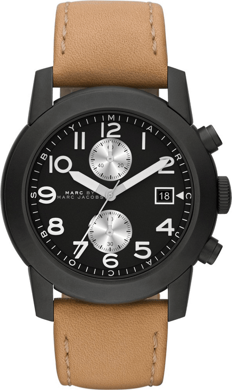 Marc Jacobs Larry Chronograph Black Dial Brown Leather Strap Watch for Men - MBM5053