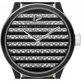 Marc Jacobs Lidia Stripe Glitz Black Dial Black Leather Strap Watch for Women - MBM1166