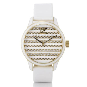 Marc Jacobs Lidia Stripe White Dial White Leather Strap Watch for Women - MBM1164