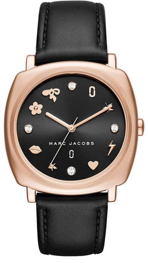 Marc Jacobs Mandy Black Dial Black Leather Strap Watch for Women - MJ1565