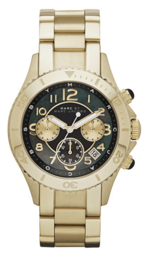 Marc Jacobs Rock Chronograph Black Dial Gold Steel Strap Watch for Women - MBM3253