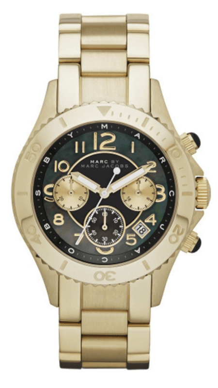 Marc Jacobs Rock Chronograph Black Dial Gold Steel Strap Watch for Women - MBM3253