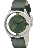 Marc Jacobs Tether Transparent Green Dial Green Leather Strap Watch for Women - MBM1378