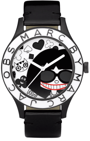 Marc Jacobs White & Black Dial Black Leather Strap Watch for Women - MBM1148
