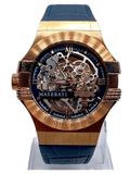 Maserati Automatic Skeleton Dial Rose Gold Blue Leather Strap Watch For Men - R8821108022