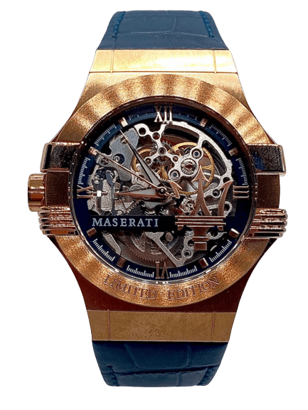 Maserati Automatic Skeleton Dial Rose Gold Blue Leather Strap Watch For Men - R8821108022