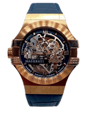 Maserati Automatic Skeleton Dial Rose Gold Blue Leather Strap Watch For Men - R8821108022