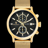Maserati Epoca 42mm Black Dial Gold Mesh Bracelet Watch For Men - R8873618007
