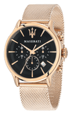 Maserati Epoca Black Dial Gold Mesh Bracelet Watch For Men - R8873618005