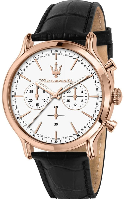 Maserati Epoca Chronograph White Dial Black Leather Strap Watch For Men - R8871618016