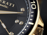 Maserati SFIDA Black Dial Yellow Gold Toned Stainless Steel Watch For Men - R8823140003