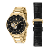 Maserati SFIDA Black Dial Yellow Gold Toned Watch For Men - R8823140003