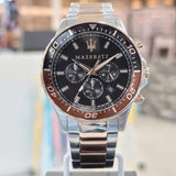 Maserati SFIDA Chronograph Black Dial Two Tone Steel Strap Watch For Men - R8873640009