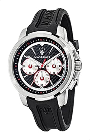 Maserati SFIDA Chronograph Black Silver Dial Black Rubber Strap Watch For Men - R8851123001