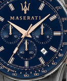 Maserati SFIDA Chronograph Blue Dial Grey Steel Strap Watch For Men - R8873640001