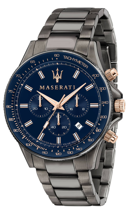 Maserati SFIDA Chronograph Blue Dial Grey Steel Strap Watch For Men - R8873640001