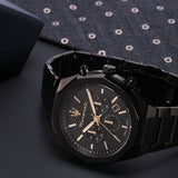 Maserati Stile Chronograph Black Dial Black Steel Strap Watch For Men - R8873642005