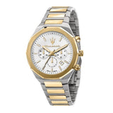 Maserati Stile Chronograph White Dial Two Tone Steel Strap Watch For Men - R8873642009