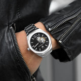 Maserati Stile Skeleton Automatic Black Dial Silver Steel Strap Watch For Men - R8823142002