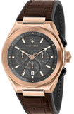 Maserati Triconic Chronograph Grey Dial Brown Leather Strap Watch For Men - R8871639003