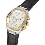 Maserati Triconic Chronograph White Dial Black Leather Strap Watch For Men - R8871639004