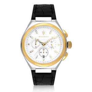 Maserati Triconic Chronograph White Dial Black Leather Strap Watch For Men - R8871639004
