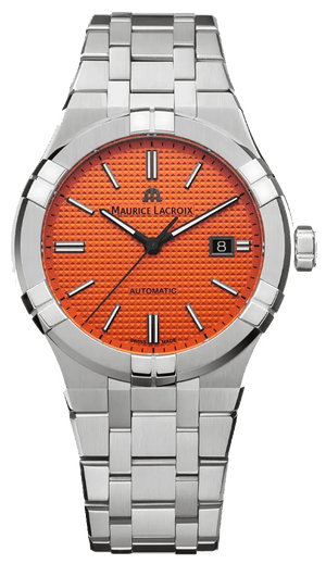 Maurice Lacroix Aikon Automatic Date Orange Dial Silver Steel Strap Watch For Men - AI6008-SS00F-530-E