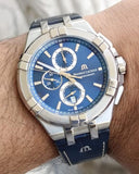 Maurice Lacroix Aikon Chronograph Blue Dial Blue Leather Strap Watch For Men - AI1018-SS001-432-4
