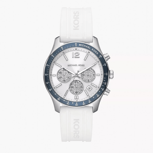 Michael Kors Berkley Chronograph Silver Dial White Rubber Strap Watch For Women  - MKO1040q