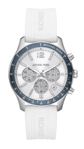 Michael Kors Berkley Chronograph Silver Dial White Rubber Strap Watch For Women  - MKO1040q