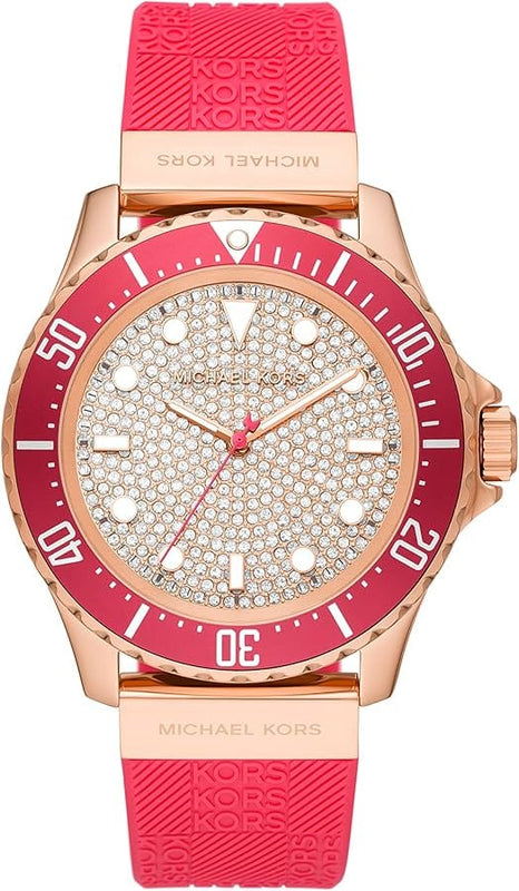 Michael Kors Everest Analog Rose Gold Dial Pink Silicone Strap Watch For Women - MK7359