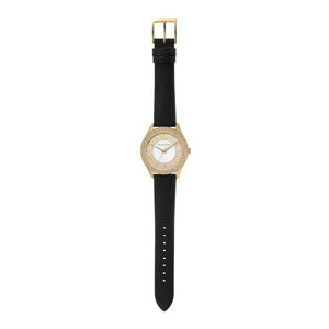 Michael Kors Harlowe Analog White Dial Black Leather Strap Watch For Women - MK2988