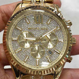 Michael Kors Lexington Chronograph Gold Dial Gold Steel Strap Watch For Men - MK8579