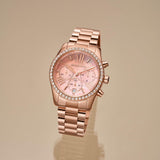 Michael Kors Lexington Chronograph Rose Gold Dial Rose Gold Steel Strap Watch for Women - MK7242