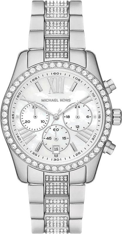 Michael Kors Lexington Chronograph White Dial Silver Steel Strap Watch For Women - MK7243