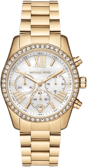 Michael Kors Lexington Mother of Pearl White Dial Gold Steel Strap Watch For Women - MK7241