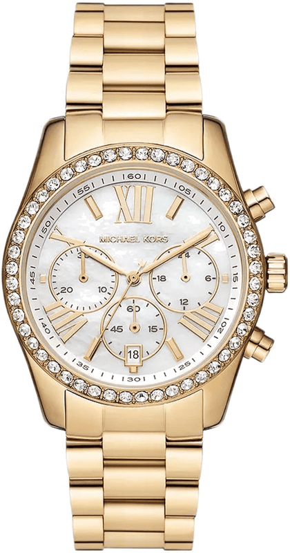 Michael Kors Lexington Mother of Pearl White Dial Gold Steel Strap Watch For Women - MK7241