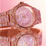 Michael Kors Raquel Three-Hand Crystals Pink Dial Rose Gold Steel Strap Watch For Women - MK7343